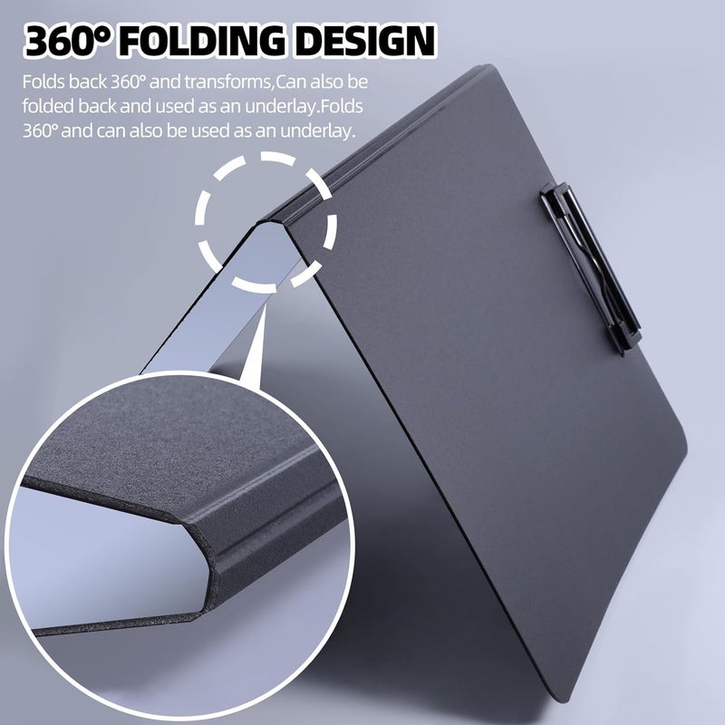 FRETONBA Clipboard Folder, 2 Pcs A4 Foldable Clipboard with Horizontal and Vertical Double Metal Clips, 360 Degree Foldable Binder Clipboards with Pen Holder, File Cover Work Folder Clipboards, Purple - Image 5